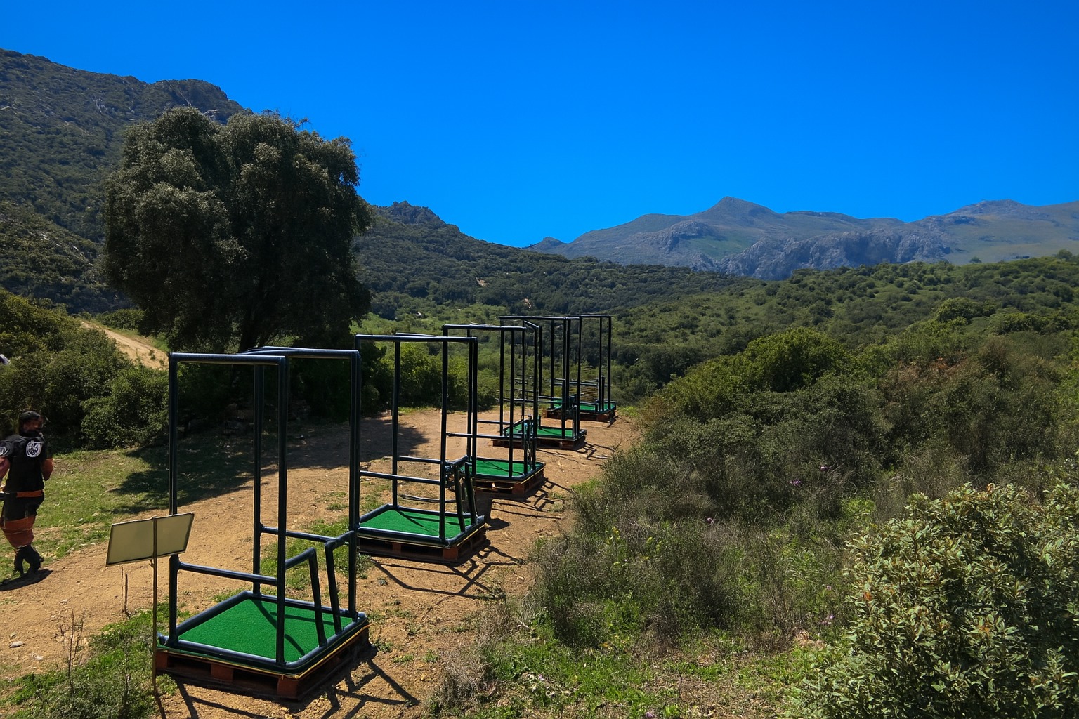Shooting stands set out for a group